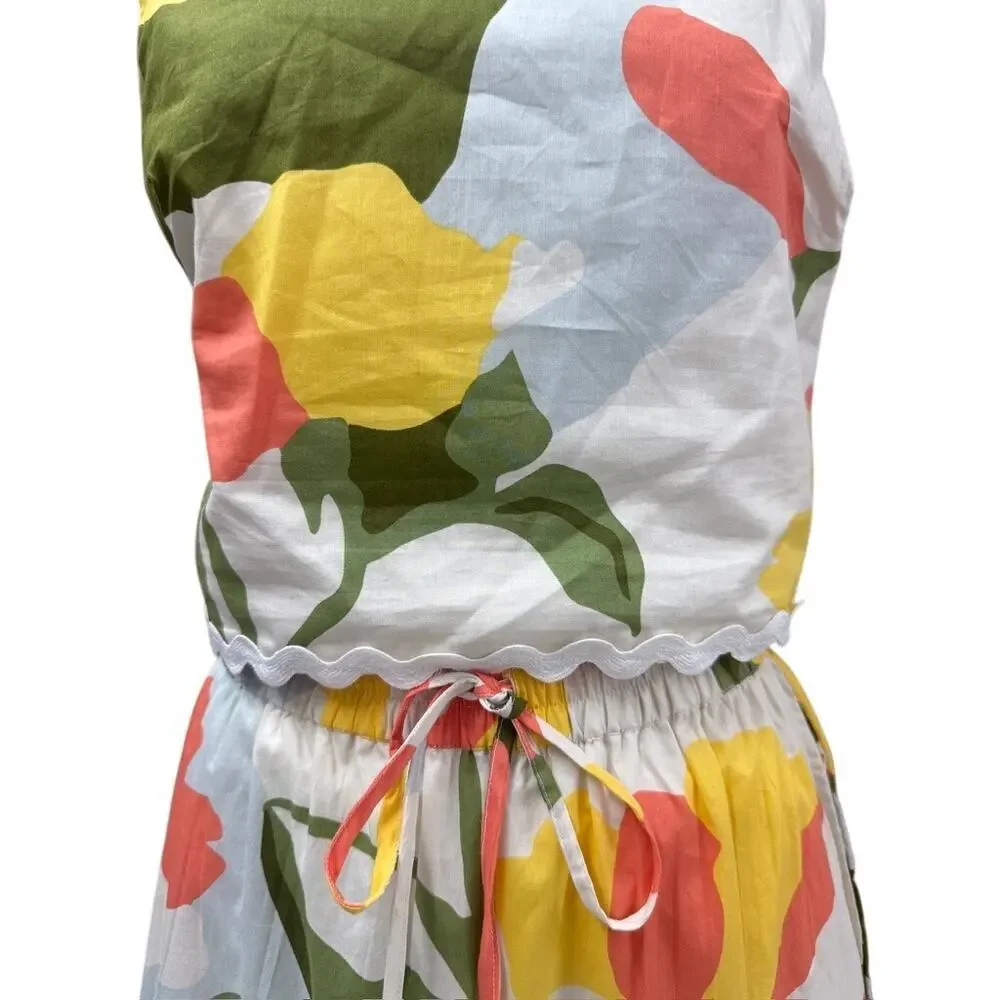 NWT CeCe 2-Piece Cotton Set S Tank Top + Tiered Maxi Skirt Floral Ric-Rac - Picture 2 of 6